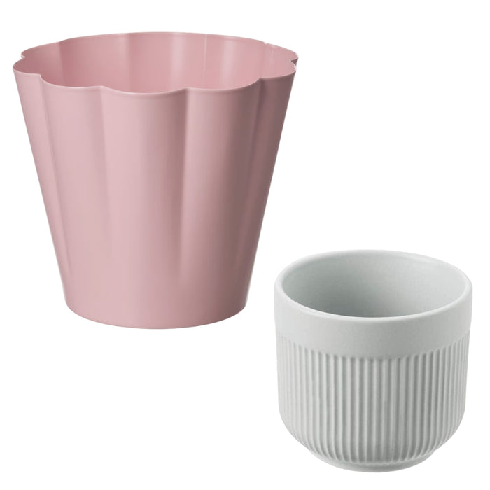 IKEA KVASTSPIREA Plant pot, in/outdoor pink, 9 cm (3 ½ ") with GRADVIS Plant Pot, grey6 cm