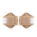 Pair of beige knee braces with white straps on a white background