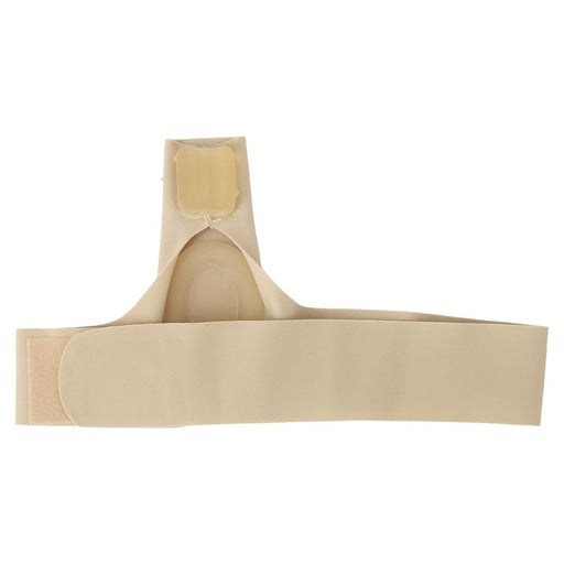 skin-colored Big Toe Separator and Hallux Valgus bunion protector showing the soft gel pad and adjustable elastic cross bandage.