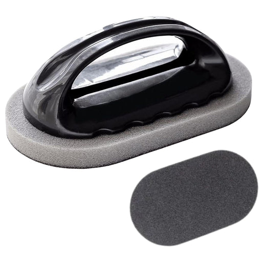 Nano Emery Cleaning Brush – Handle grip, decontamination sponge with black plastic handle and gray foam pad -