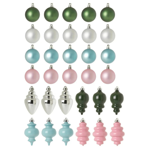 Set of colorful Christmas ornaments on a white background