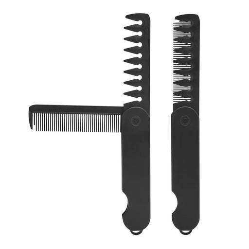 Two-in-one men's folding comb in open position for hair grooming