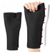 Black wrist support brace with a close-up of a hand wearing it, on a white background.