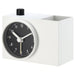 White clock with black face on a white background