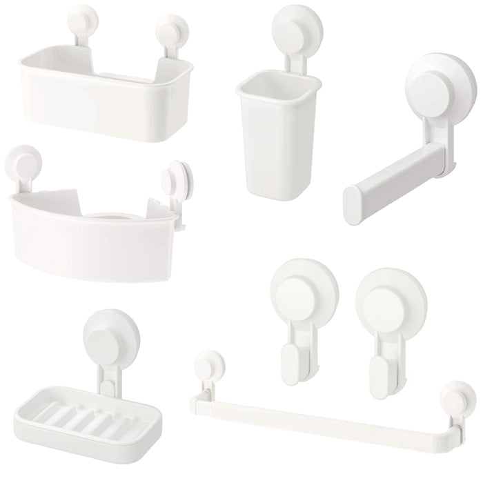 IKEA TISKEN 7-Piece Bathroom Organizer Set, White