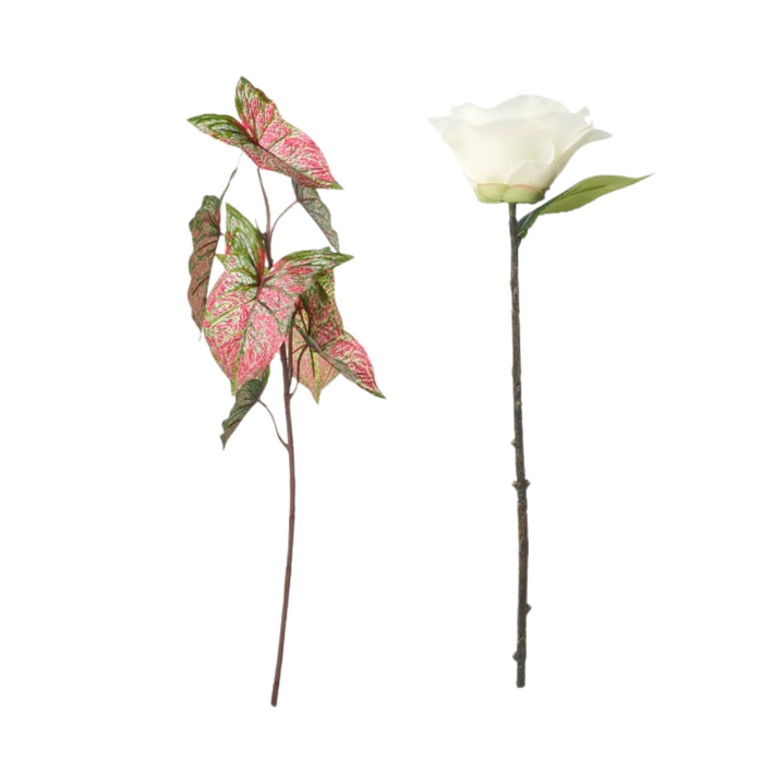 IKEA SMYCKA Artificial Flower Caladium 72 cm with SMYCKA Artificial Flower White Camellia 28 cm Pack of 1 — Tropical & Elegant Floral Combo