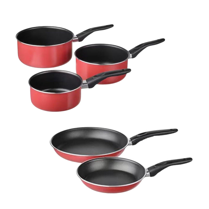IKEA KAVALKAD 5-Piece Essential Cookware Set: 3 Saucepans & 2 Frying Pans - Red