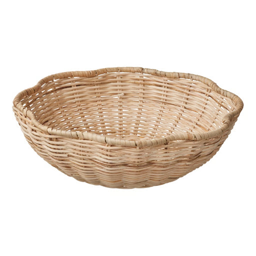 Woven rattan basket on a white background