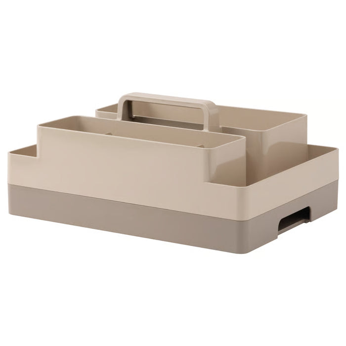 Beige storage tray with compartments on a white background