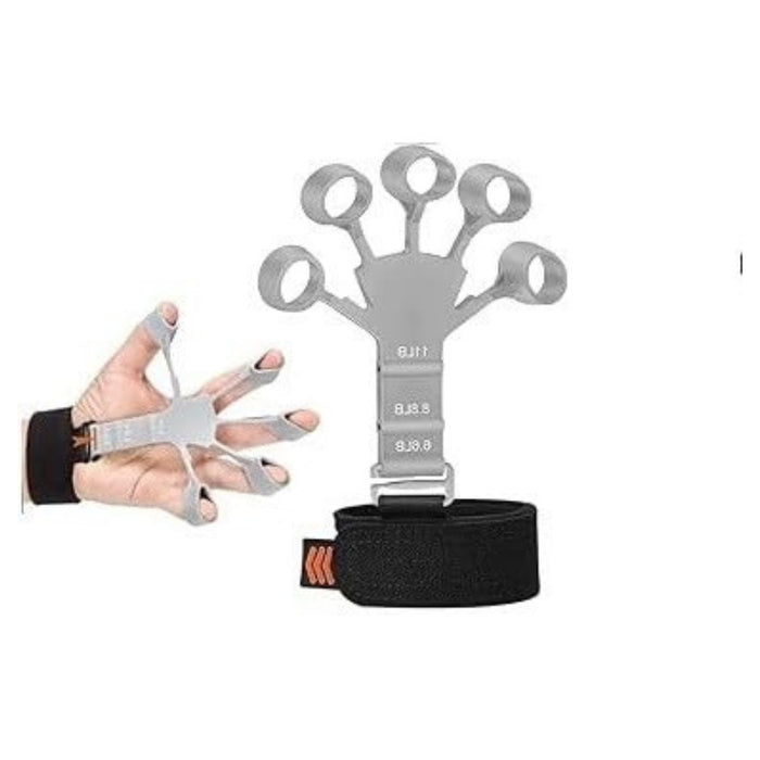 Hand using a finger exerciser with a white background