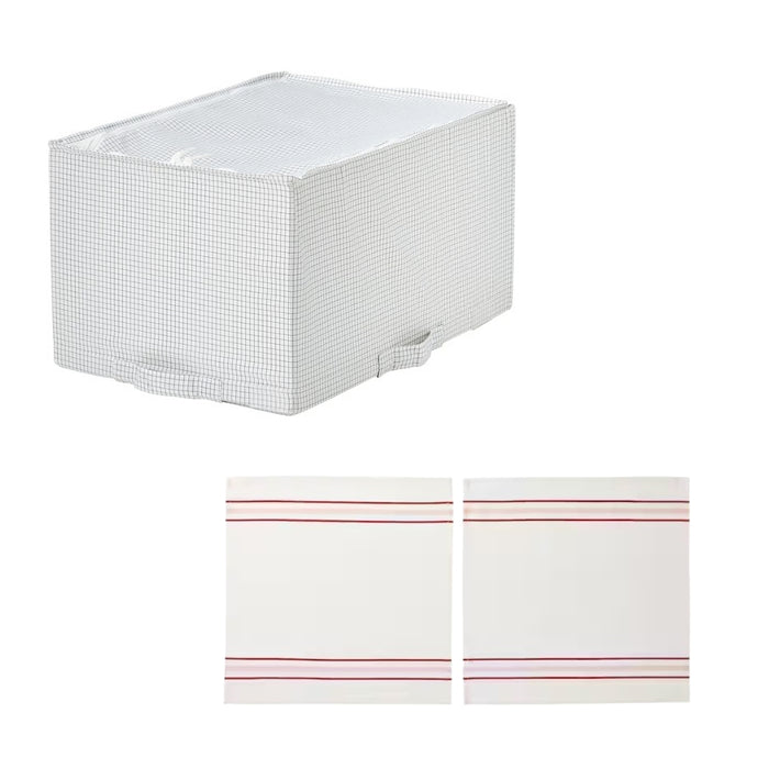 IKEA STUK Storage Case White/Black 34x51x28 cm with ANLEDNING Napkin White/Red 45x45 cm 2 Pack