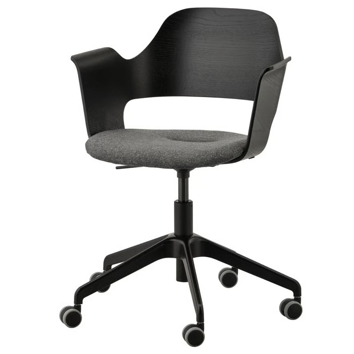 Gray office chair with black base on a white background