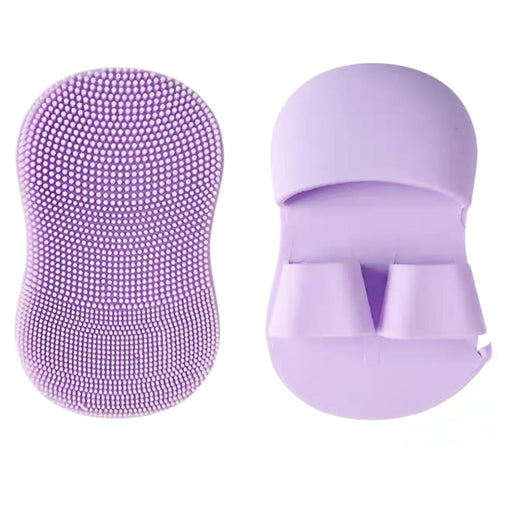 Purple silicone face and baby bath scrubber, 2pcs; mini finger glove design with soft bristles and dual loops – gentle cleansing for sensitive skin – 860000022226113652836