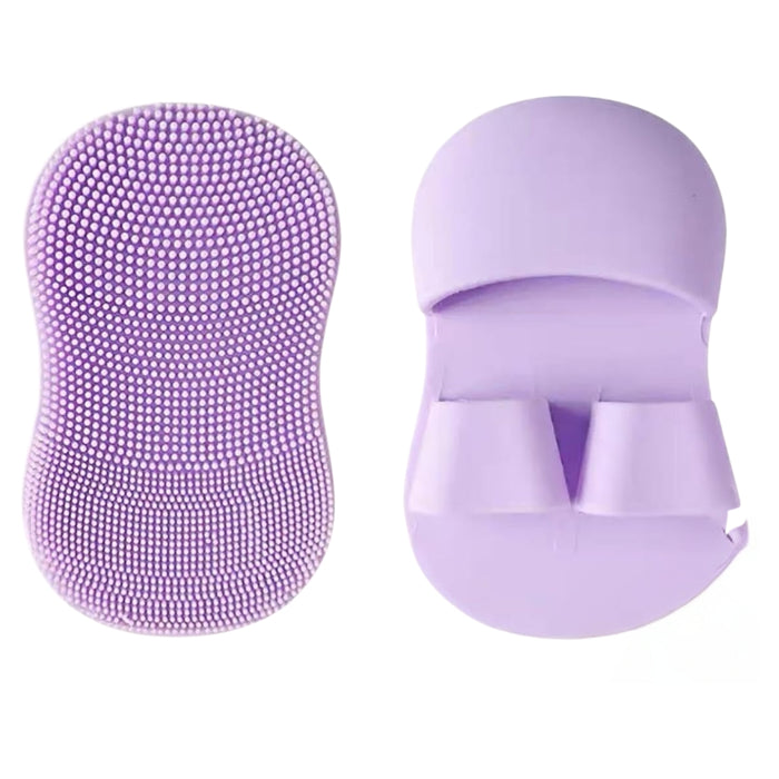 Purple silicone face and baby bath scrubber, 2pcs; mini finger glove design with soft bristles and dual loops – gentle cleansing for sensitive skin – 860000022226113652836