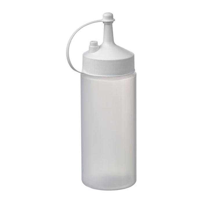 White squeeze bottle with a white cap on a white background