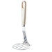 Stainless steel potato masher – cream-colored handle with oval hanging hole and slotted mashing plate