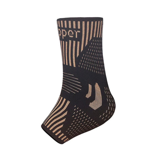 Black and beige compression sock with brand logo on a white background