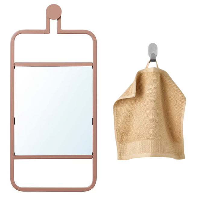 Ikea GRANVÅG Mirror, wall Hanging/Pink, 22x48 cm with VINARN Washcloth, Light Yellow, 30x30 cm