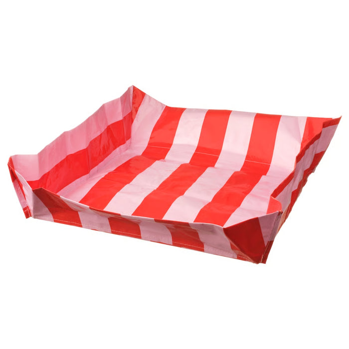 IKEA DOFTRIPS potting mat in a square shape with a vibrant pink and bright red striped pattern.