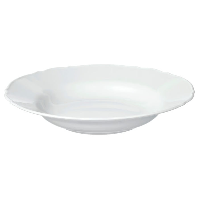 IKEA UPPLAGA deep plate, white, 26 cm (10 inches), featuring a scalloped edge and glossy finish—perfect for serving soups, pasta, and elegant dining presentations.-30424719