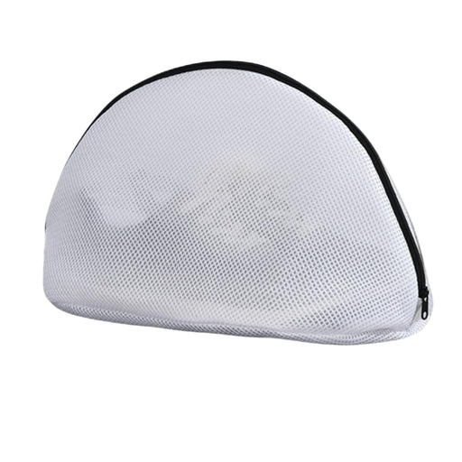 Digital Shoppy laundry bag – semi-circular white mesh pouch with large black zipper for washing delicates
