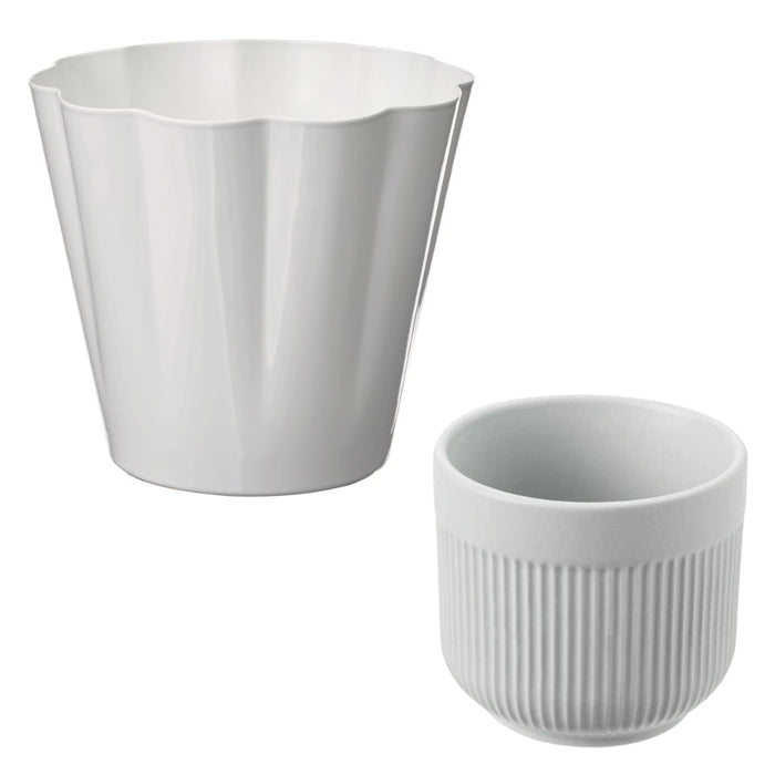 Ikea KVASTSPIREA Plant Pot, in/Outdoor/Off-White, 9 cm (3 ½ ") with GRADVIS Plant Pot, grey6 cm