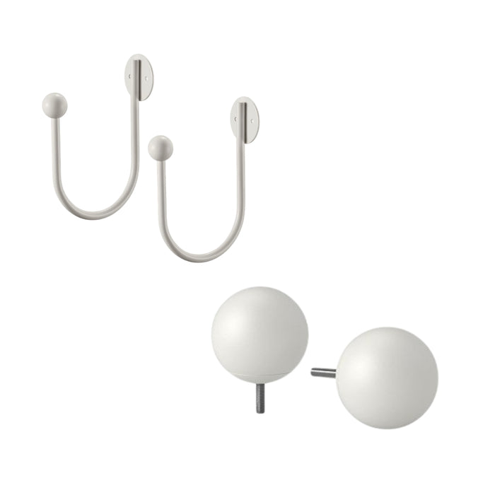 IKEA Curtains Accessory Set - RÖRNICKA Decorative Tie-Back Hooks (White) & VÄSENTLIG Ball Finials (1 Pair, White)