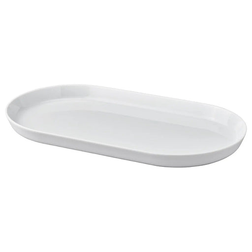White oval ceramic plate on a white background