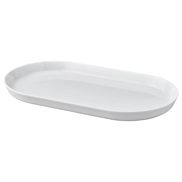 White oval ceramic plate on a white background