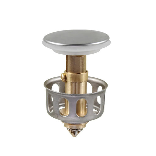 Metallic shower drain with a white background