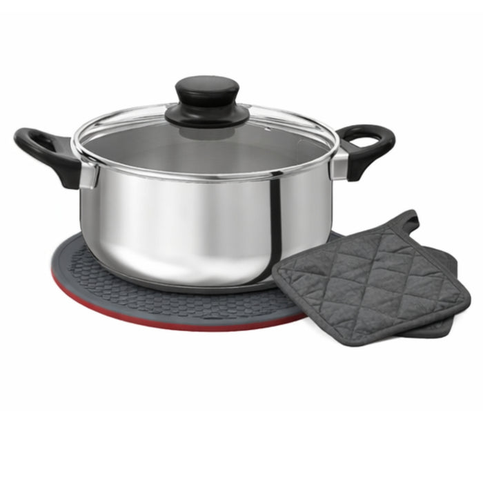 IKEA Kitchen Set: ANNONS 2.8L Stainless Steel Pot with Glass Lid, IKEA 365+ Magnetic Pot Stand & RINNIG Heat Resistant Pot Holders (2-Pack)
