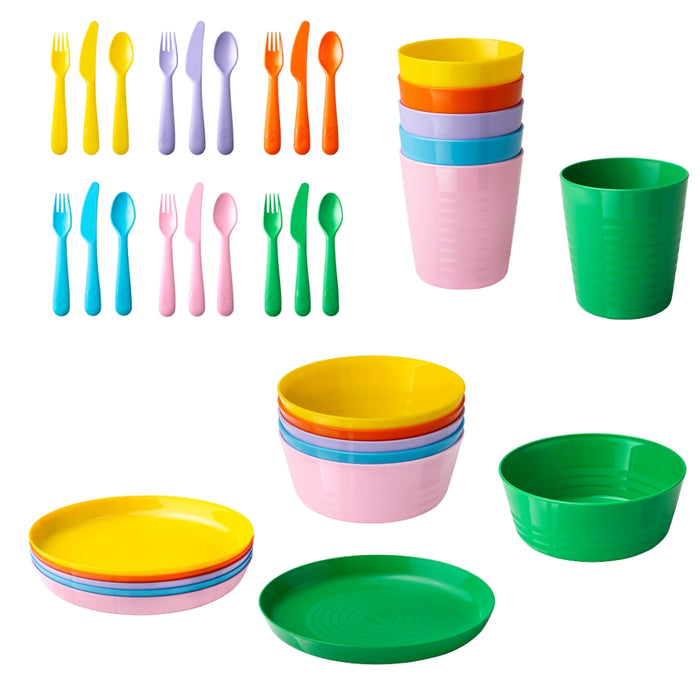IKEA KALAS Kids Colourful Dinnerware Set — BPA-Free, 36 Pcs | Plates, Bowls, Tumblers & Flatware