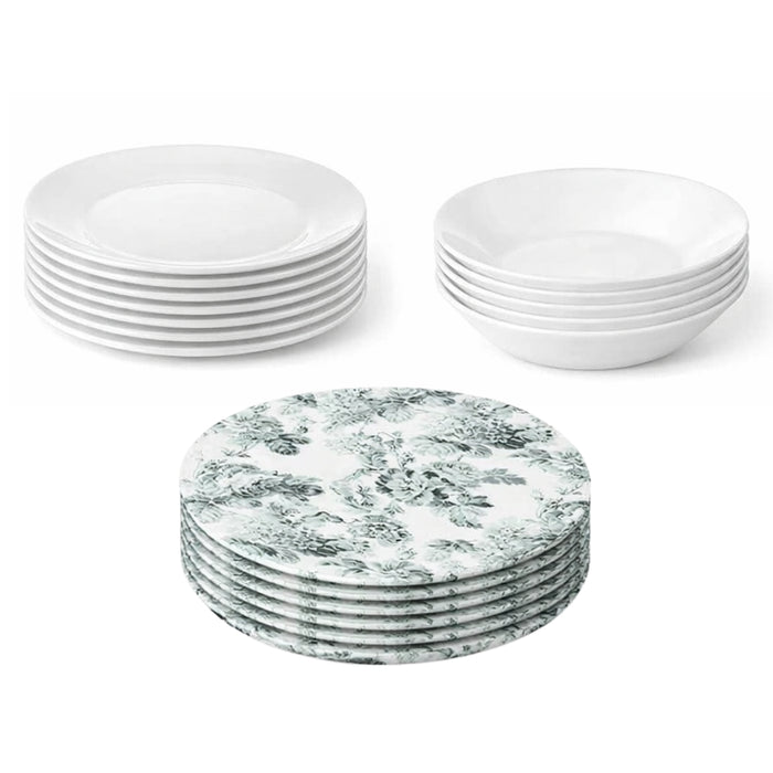IKEA 18-Piece Dining Set: SMAKSINNE Floral Placemats & OFTAST Tempered Glass Plates (Service for 6)