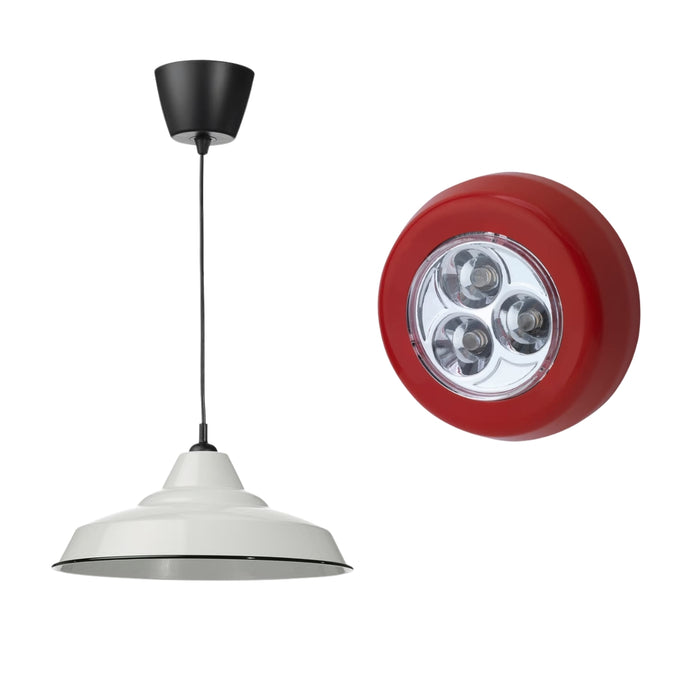 IKEA TRETTIOEN Pendant Lamp White 38 cm with RAMSTA LED Minilamp Battery‑Operated Red