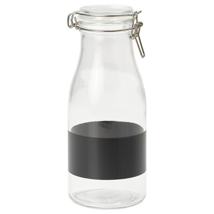 IKEA KORKEN Bottle shaped jar with lid, clear glass/black, 1 l