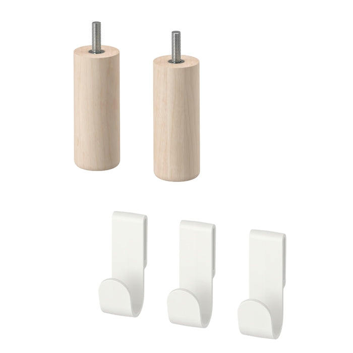 IKEA MEJARP Leg Birch 10 cm 2 Pack with HJÄLPA Hook White 3 Pack — Furniture Support & Wall Storage Combo