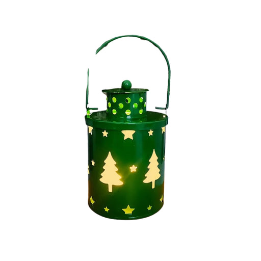 Green lantern with tree and star patterns on a white background