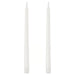 Pair of IKEA SMÅLOM LED taper candles in white with ribbed bases and flame-shaped tips, shown unlit against plain background