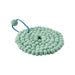 Coiled light blue cord with a ball on a white background