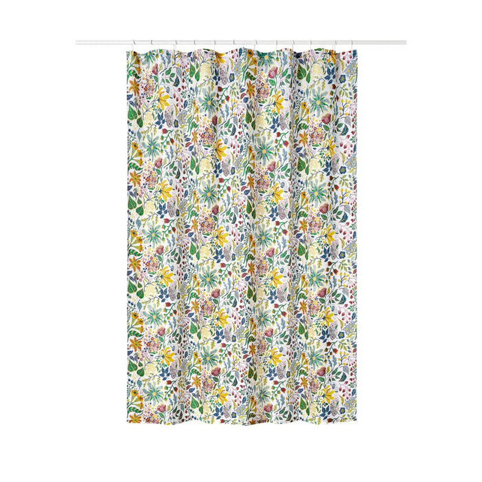 Floral patterned shower curtain on a white background