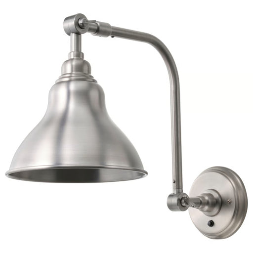 IKEA ANKARSPEL wall lamp in brushed pewter finish with dome shade, swivel arm, and round base plate
