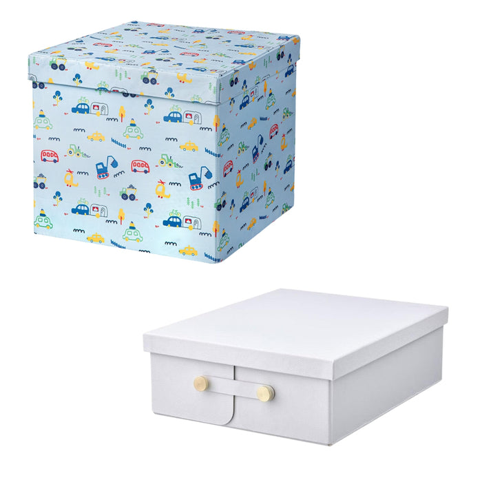 IKEA BARNDRÖM Box with Lid 33x39x34 cm with SPINNROCK Box with Compartments White 32x25x10 cm