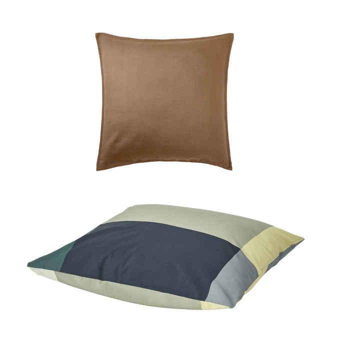 IKEA DYTÅG Cushion Cover Dark Beige 65x65 cm with BRUNKRISSLA Pillowcase Green Multicolour 50x80 cm