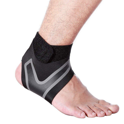 Black ankle support brace with gray accents worn on right foot – elastic wrap design for sprain protection and fitness stability – 1600007421321 13974241
