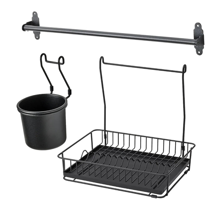 IKEA HULTARP Rail 60 cm (23 ½ ") with Container, black,14x16 cm (5 1/2x6 1/4 ") and Dish drainer, black