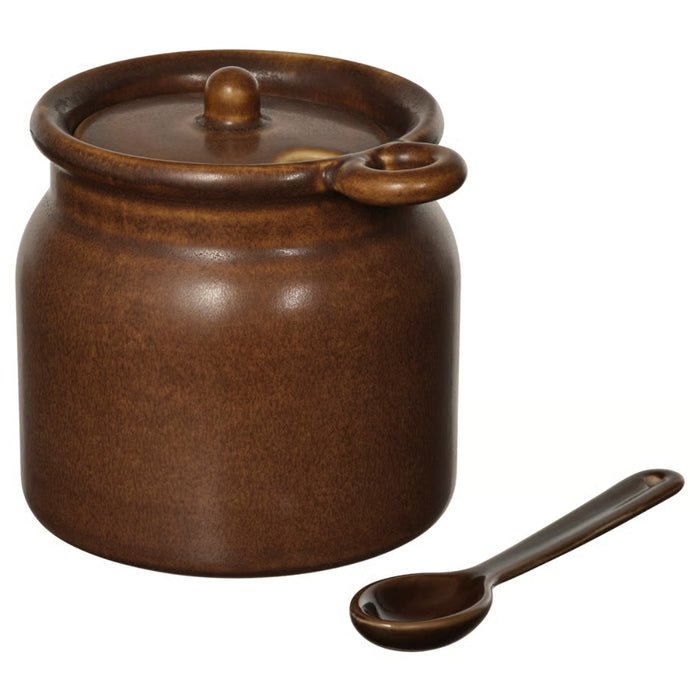IKEA KÖSSEBÄR brown jar with matching spoon, 0.3 l capacity