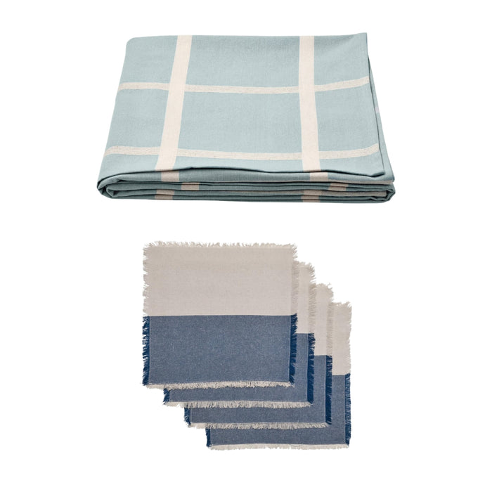 IKEA NISSÖGA Tablecloth, blue, 145x240 cm (57x94 "),IKEA NISSÖGA Napkin, Grey/Dark Blue, 35x35 cm (14x14) (4 Pack)