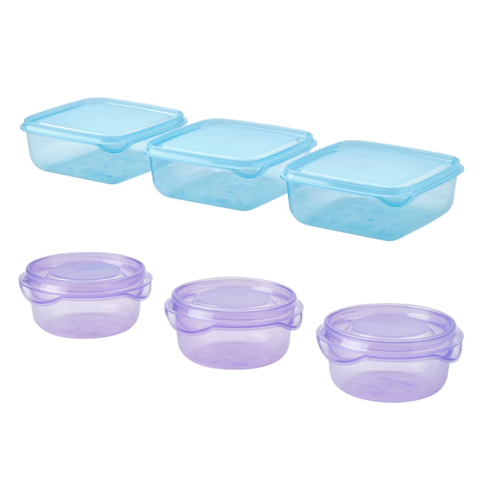 IKEA PRUTA 6-Piece Food Storage Set: 3-Pack 0.6L Blue & 3-Pack 70ml Lilac Containers