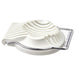 IKEA UPPFYLLD Egg slicer, off-white, featuring a curved plastic base with sturdy stainless steel cutting wires. The ergonomic design ensures precise, uniform slices for hard-boiled eggs, making it an essential kitchen tool for salads, sandwiches, and meal prep.-40605125
