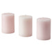 IKEA LUGNARE Scented pillar candle, Jasmine/pink, 30 hr, set of three pastel pink candles with smooth finish – 90502139